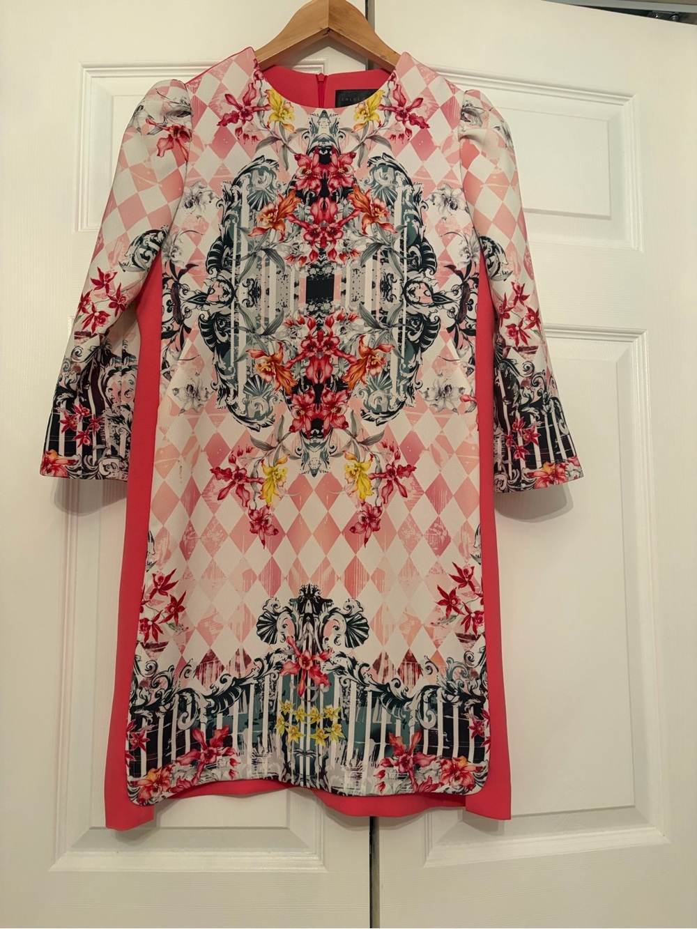 Pink Floral Mosaic Long Sleeve Shift Dress